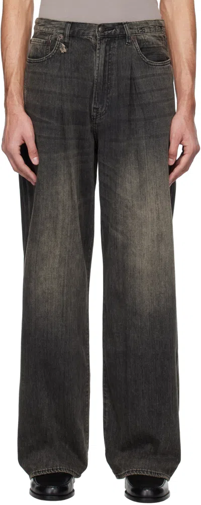 R13 Black Damon Pleated Wide Leg Jeans In Ellery Black