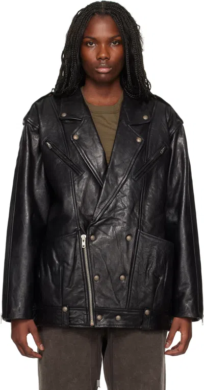 R13 Black Elongated Motorcycle Leather Jacket In R431a Black