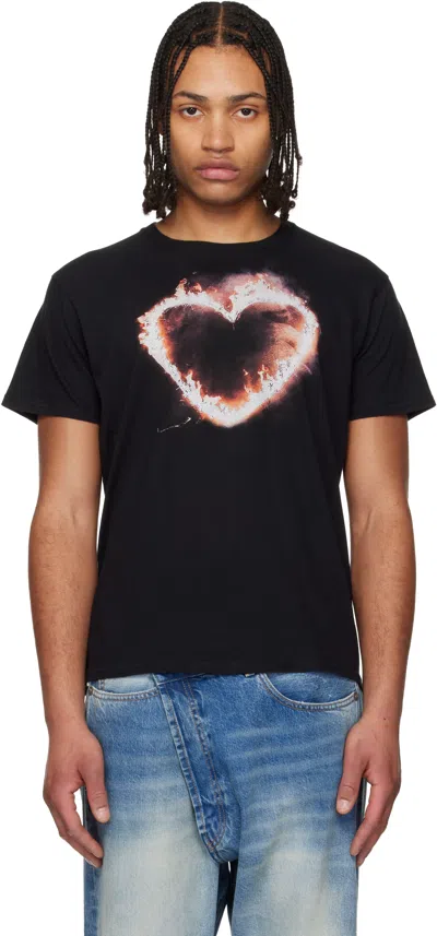 R13 Black 'flaming Heart' Boy T-shirt