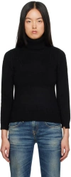R13 Black Flat Sleeve Turtleneck In Brushed Black