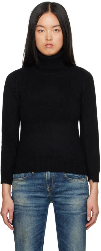 R13 Black Flat Sleeve Turtleneck In Brushed Black