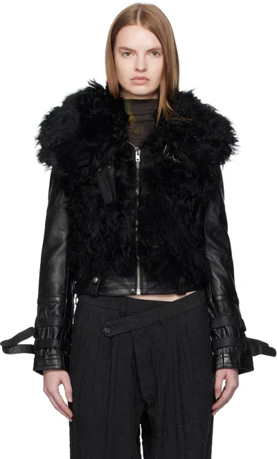 R13 Black Furry Shrunken Shearling Jacket