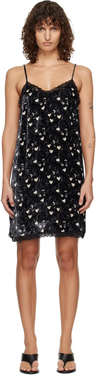 R13 Black Lace Trimmed Slip Midi Dress