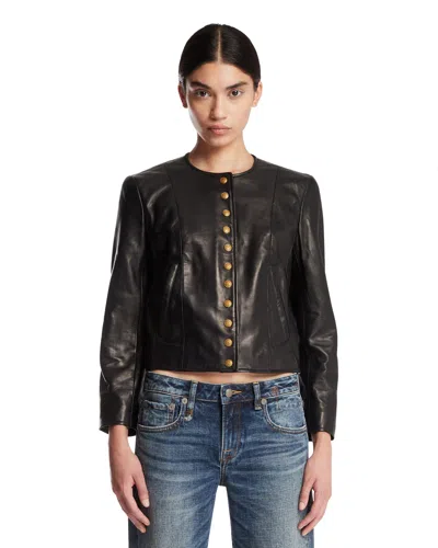 R13 Black Leather Jacket In Black Nero   #000000