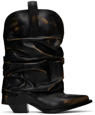 R13 Black Low Rider Cowboy Boots In Remove