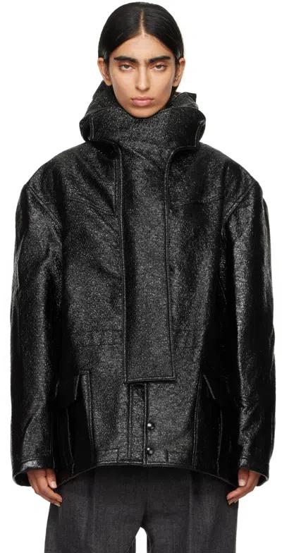 R13 Black Oversized Jacket In Shiny Black