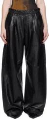 R13 Pleated Wide Leg Leather Pants In Black