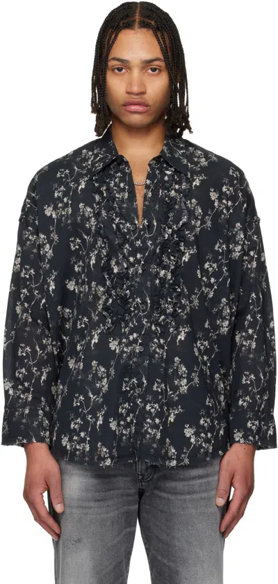 R13 Black Shredded Seam Ruffle Shirt In Multi