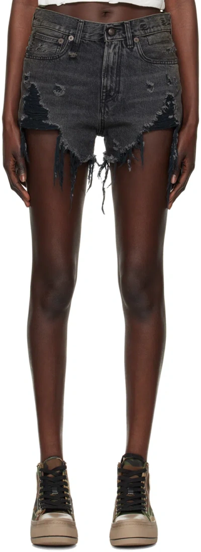 R13 Black Shredded Slouch Shorts In 342 Niles Black