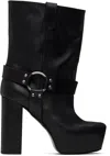 R13 Black Sid Heeled Harness Boots In Black Leather