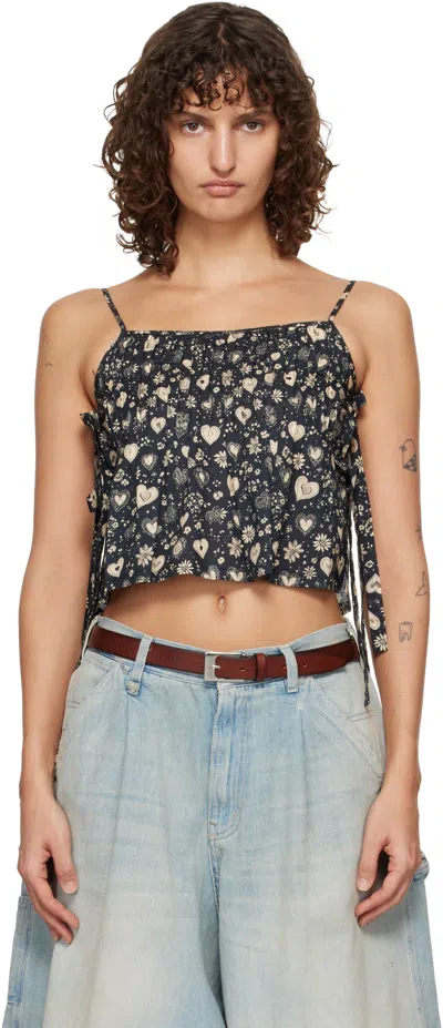 R13 Black Square Neck Tie Camisole