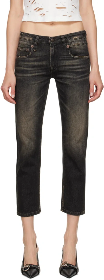 R13 Black Stretch Boy Straight Jeans In Abbey Black