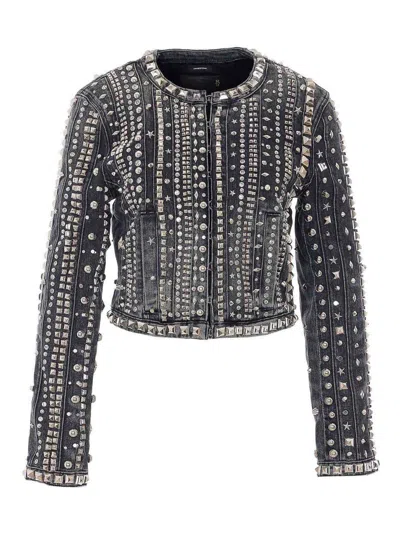 R13 Black Studded Hook Denim Jacket In Silver