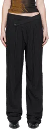 R13 Black Tripe Pleat Crossover Trousers In Black