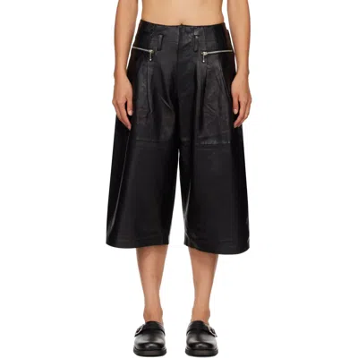 R13 Black Triple Pleat Culotte Leather Shorts