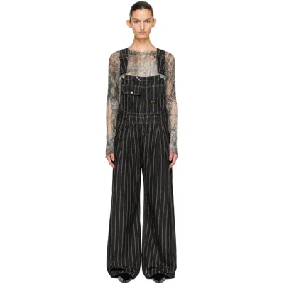 R13 Black Triple Pleat Overalls In Black Ecru Stripe