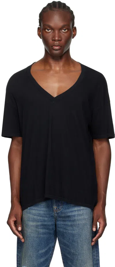 R13 Black V-neck Boxy Seamless T-shirt In Cashmere Black