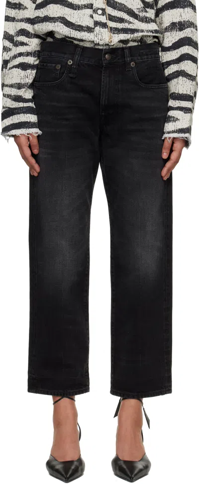 R13 Wash Boyfriend Belt Loop Cropped Jeans In Black