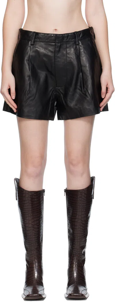 R13 Black Wide Leg Leather Shorts