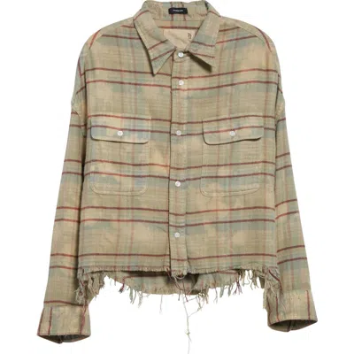 R13 Bleached Plaid Crop Workshirt In Bleach Lt Blue Plaid