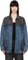 R13 Lacey Trucker Jacket Dawson Indigo Color Block In Dawson Indigo Color