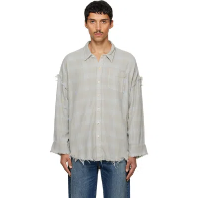 R13 Blue & Gray Shredded Seam Drop Neck Shirt In Faded Blue Plaid