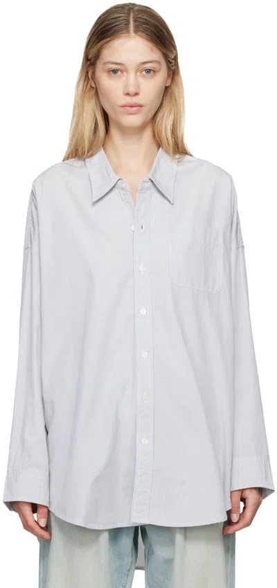 R13 Blue & White Drop Neck Shirt In Blue/white Pinstripe