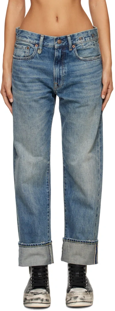 R13 Blue Boyfriend Jeans In Aspen Selvedge Blue