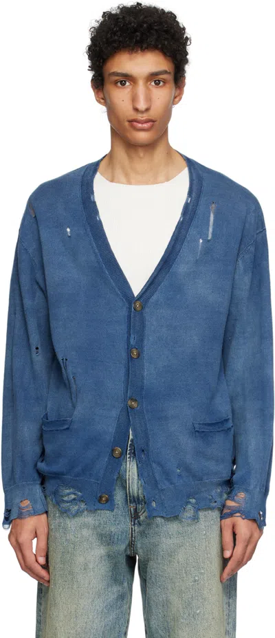 R13 Blue Button Cardigan In Dark Indigo