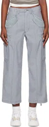 R13 Blue Cropped Cargo Pants In Faded Steel Blue Can