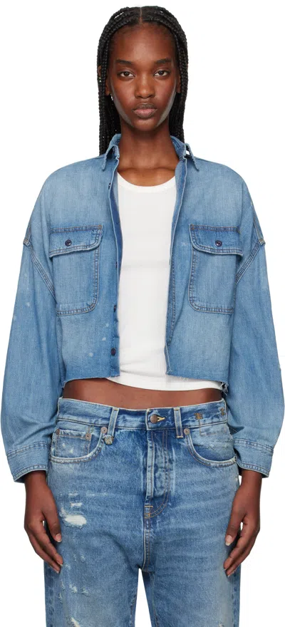 R13 Blue Cropped Denim Shirt In Brindley