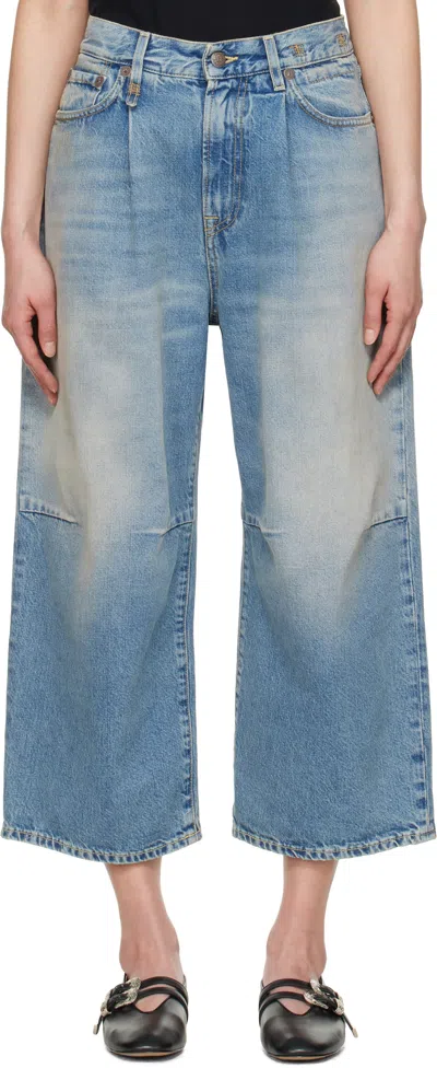 R13 BLUE CROPPED WIDE LEG JEANS