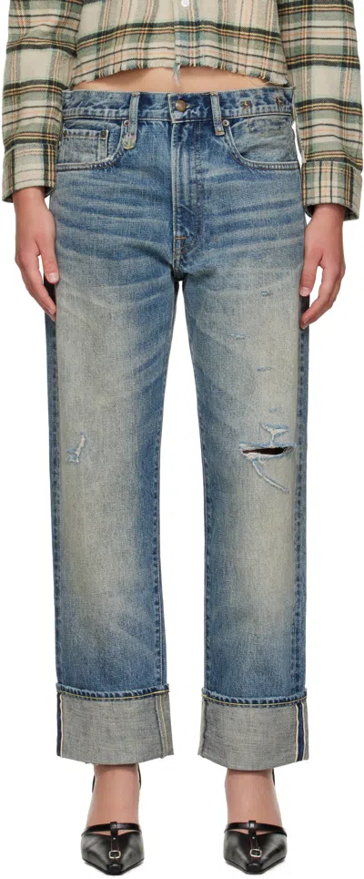 R13 Blue Cuffed Boyfriend Jeans