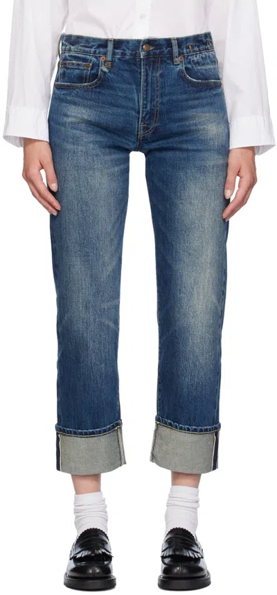 R13 Blue Cuffed Romeo Jeans In Caslon Selvedge Blue