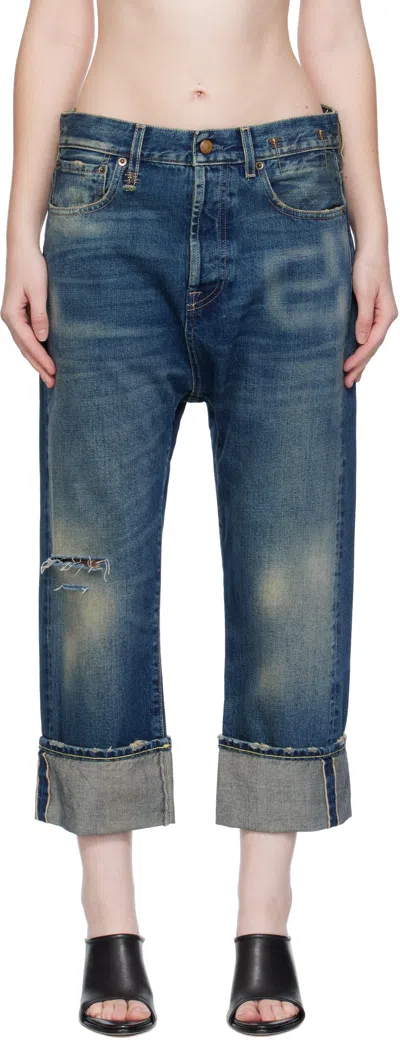 R13 Blue Cuffed Tailored Drop Jeans