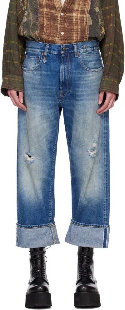 R13 Blue Cuffed X-boyfriend Jeans