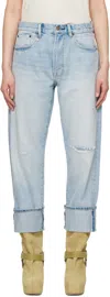 R13 Blue Cuffed X-boyfriend Jeans In Elroy Selvedge Blue