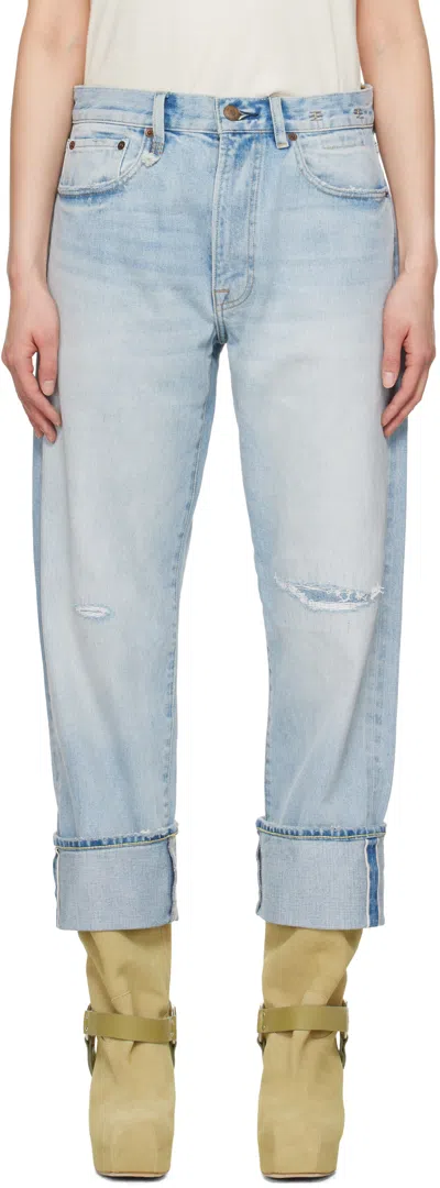 R13 Blue Cuffed X-boyfriend Jeans In Elroy Selvedge Blue