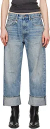 R13 Blue Cuffed X-boyfriend Jeans In Lena Blue