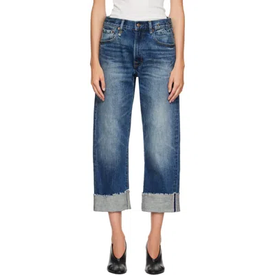 R13 Blue Cuffed X-boyfriend Jeans In Caslon Selvedge Blue