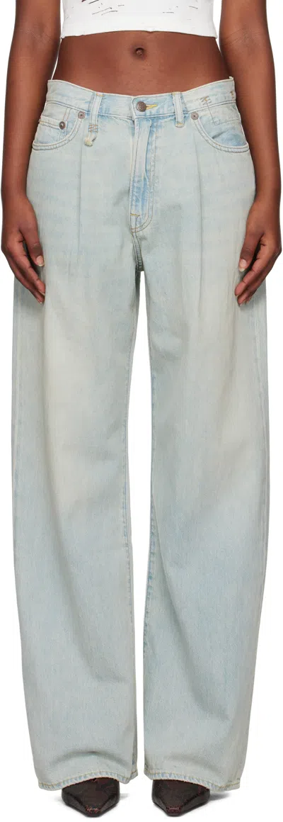 R13 Blue Damon Pleated Wide Leg Jeans In Lennon Blue