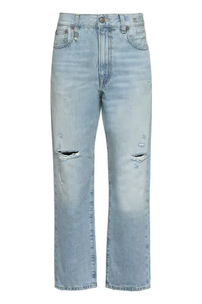 R13 BLUE DISTRESSED JEANS WITH CONTRAST STITCHING FOR WOMEN