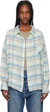 R13 Double-front Shirt In Cream/light Blue Pla