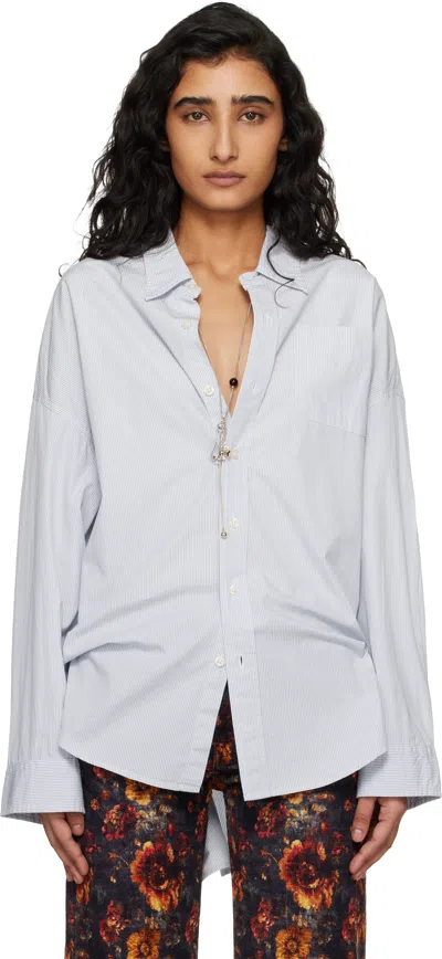 R13 Blue Drop Neck Shirt In White