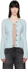 R13 Blue Elongated Shrunken Crewneck Cardigan In Light Blue