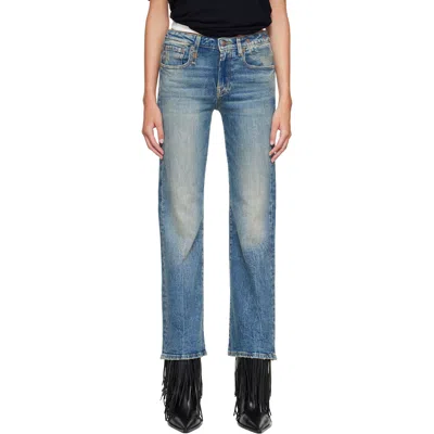R13 Blue Joan Cropped Flare Jeans In Kelly Blue Stretch
