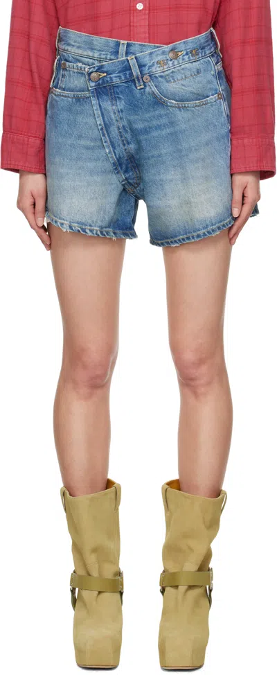 R13 Crossover Asymmetric Denim Shorts In Blue