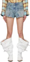 R13 Blue Loose D'arcy Multi Pocket Denim Shorts In Veiled Blue