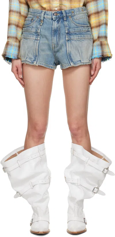R13 Blue Loose D'arcy Multi Pocket Denim Shorts In Veiled Blue