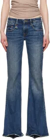 Shop R13 Blue Overflow Boy Flare Jeans In Mire Blue Stretch
